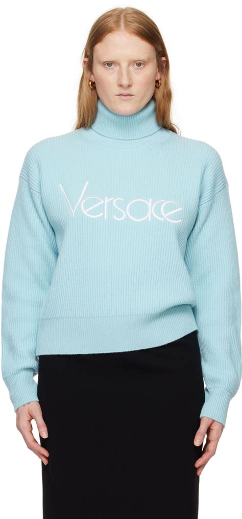 versace blue turtleneck|Logo turtleneck sweater in blue .